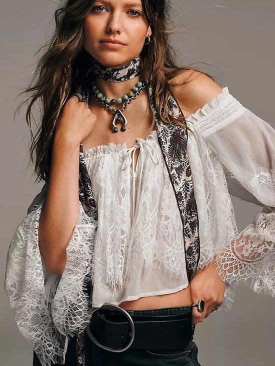 Free People Tops - Free People White Lace Off-Shoulder Peasant Blouse